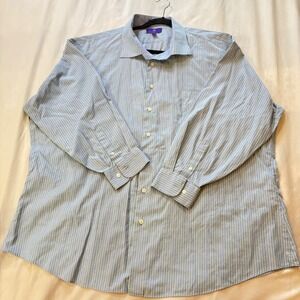 EGARA Egyptian Cotton Mens Blue Striped Button Up Shirt Size‎ 20 34/35